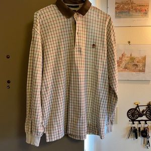tommy hilfiger beige button up shirt with logo